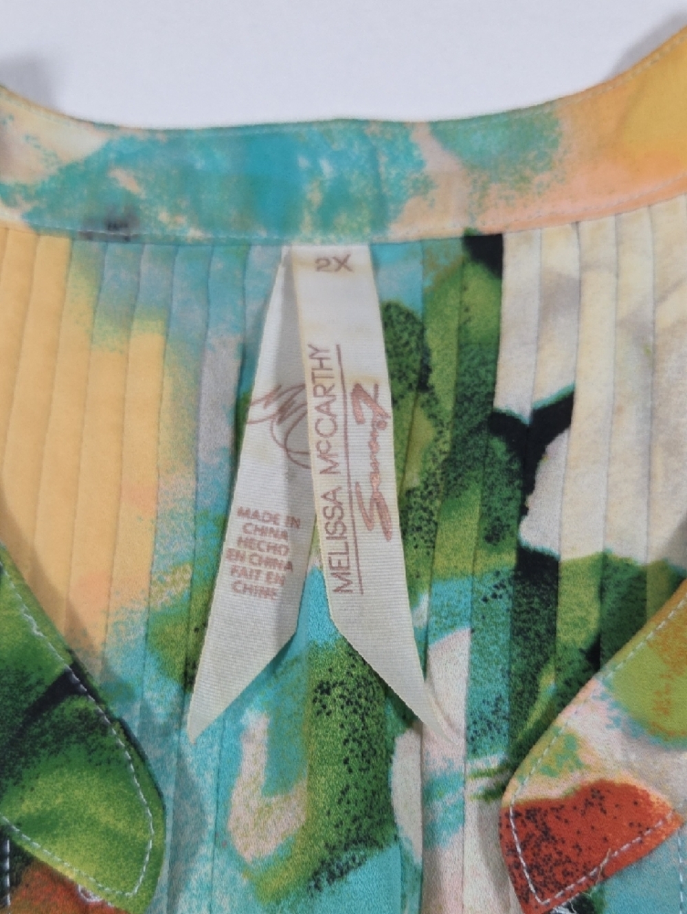 Seven 7 Floral Pleated Button-Up Tunic Top Pastel Multi V Neck Spring Lighweight - Picture 4 of 11